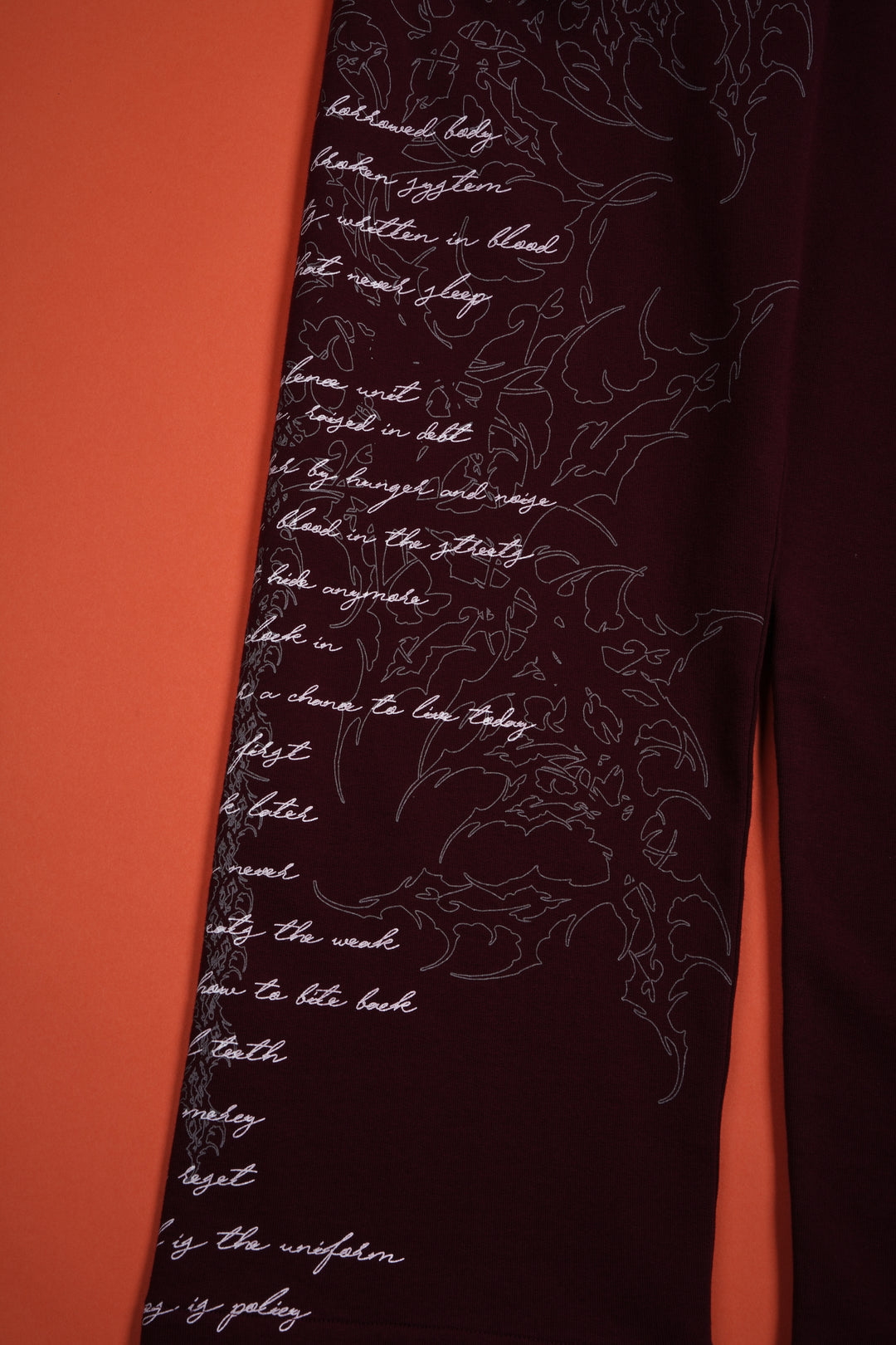 Chaos Is Policy Eternal Wide Leg Fleece Pants in Oxblood
