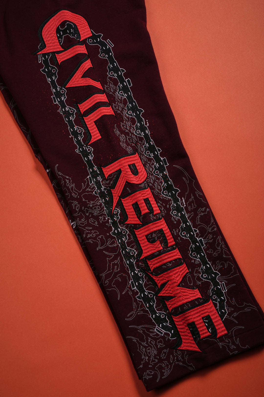 Chaos Is Policy Eternal Wide Leg Fleece Pants in Oxblood