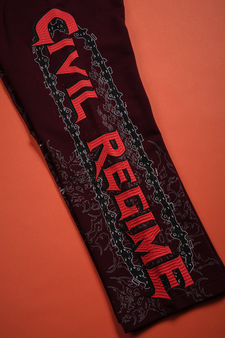 Chaos Is Policy Eternal Wide Leg Fleece Pants in Oxblood