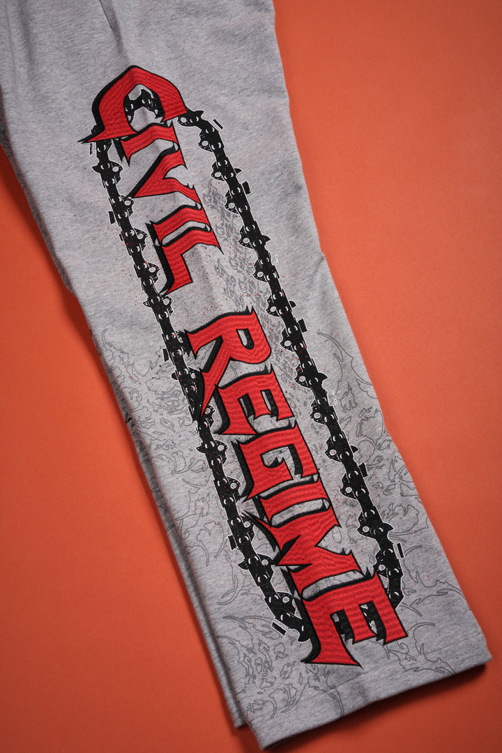 Chaos Is Policy Eternal Wide Leg Fleece Pants in Heather Gray