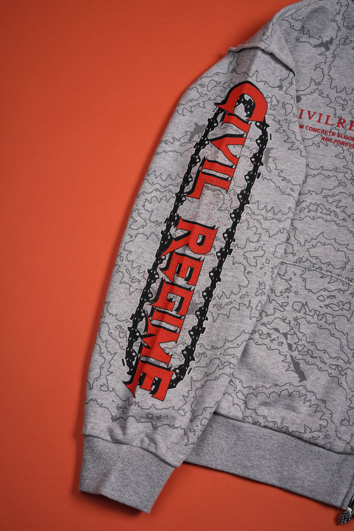 Chaos Is Policy Civil Zip Up Hoodie in Heather Gray