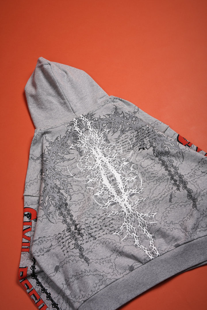 Chaos Is Policy Civil Zip Up Hoodie in Heather Gray