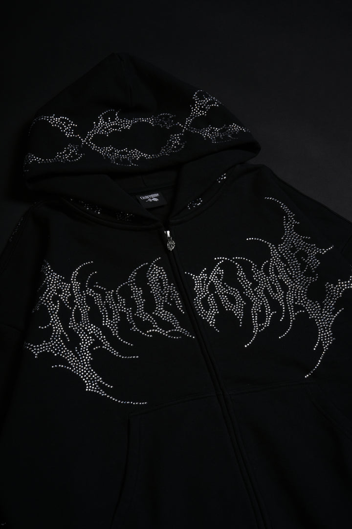 Civil Riot Outliers Distressed Zip Up Hoodie in Black