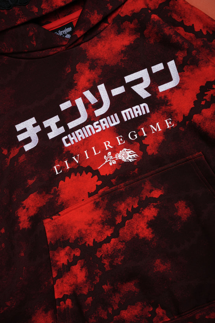Chainsaw Forever Rose Hoodie in Black/Red Marble Wash