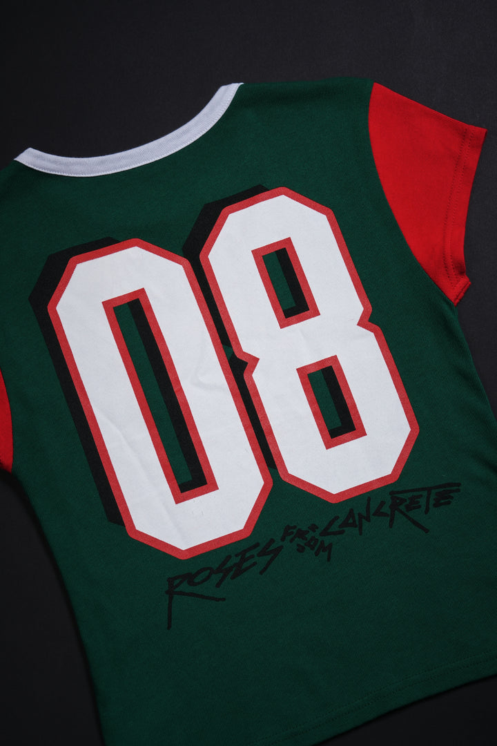 La Jefa Baby Tee in Deep Green/Radiant Red/White