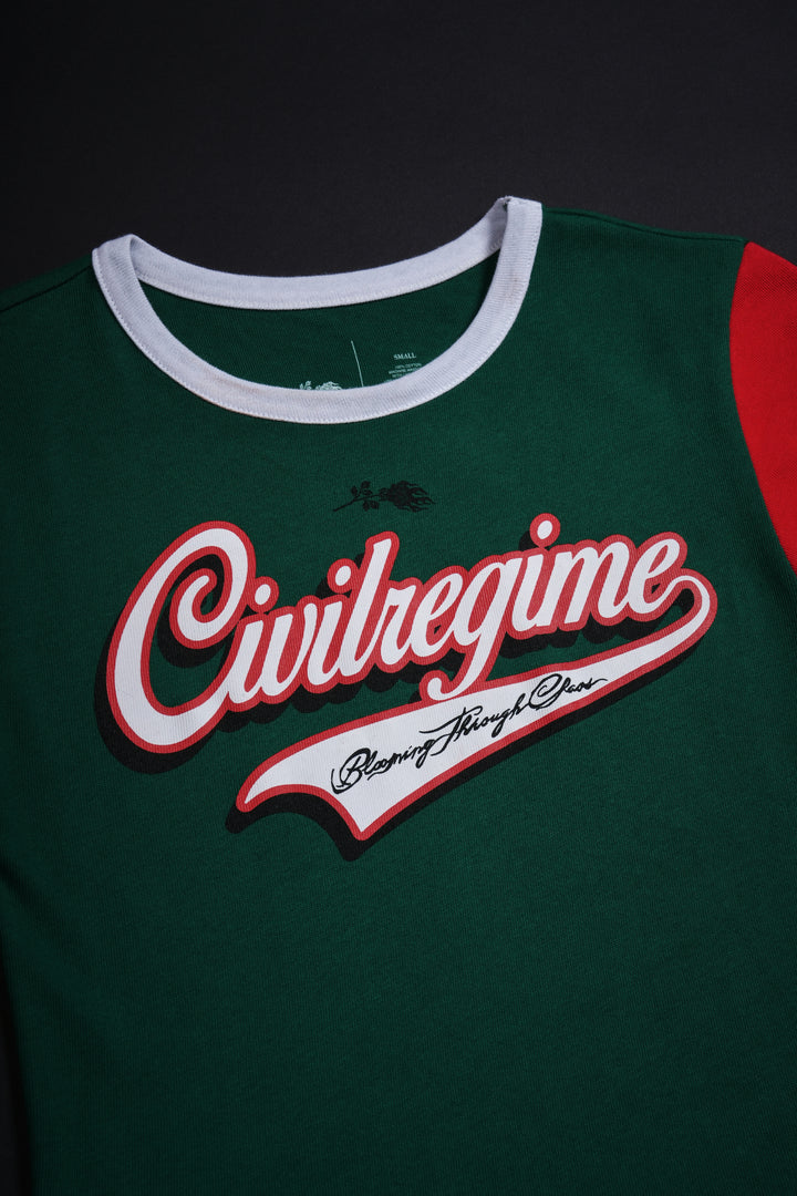La Jefa Baby Tee in Deep Green/Radiant Red/White