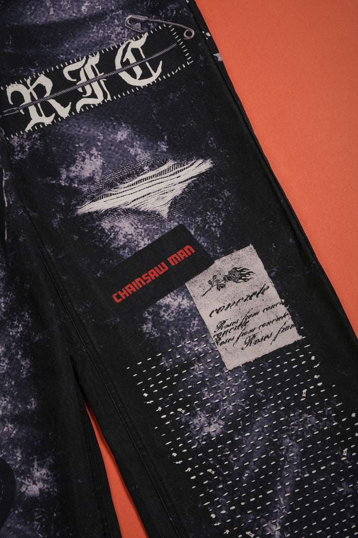 Krusty Chain Raw Denim Baggy Jeans in Vintage Black