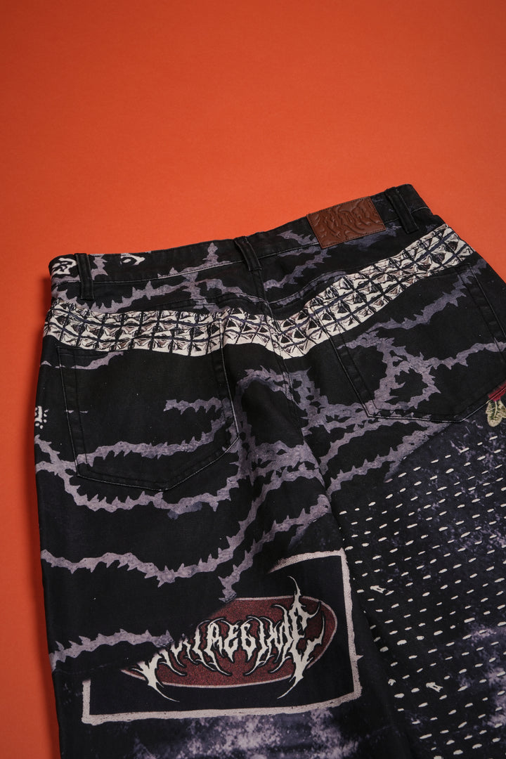 Krusty Chain Raw Denim Baggy Jeans in Vintage Black