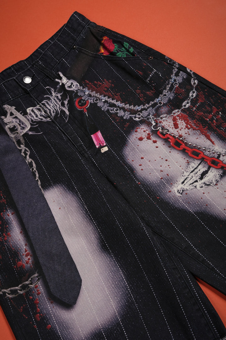 Motor Maniac Long Denim Shorts in Black