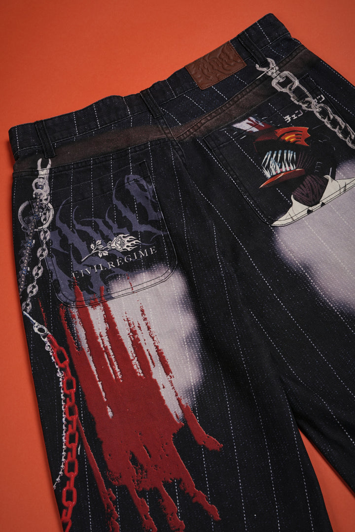 Motor Maniac Long Denim Shorts in Black