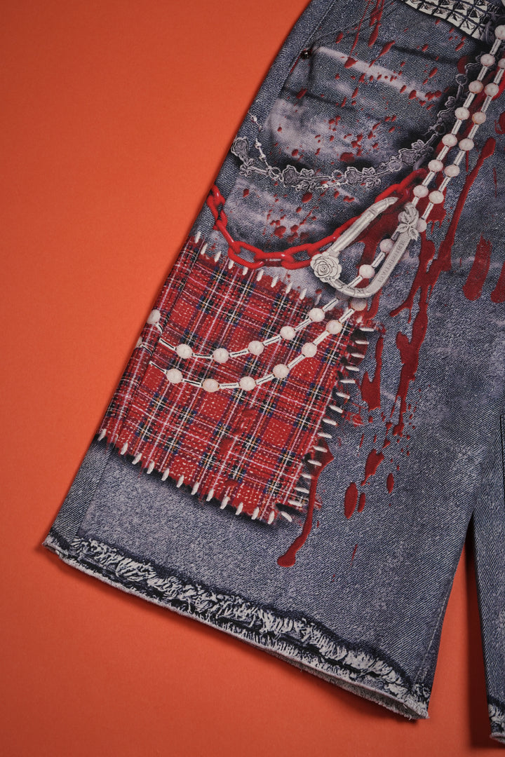 Regime Rebellion Long Denim Shorts in Vintage Black