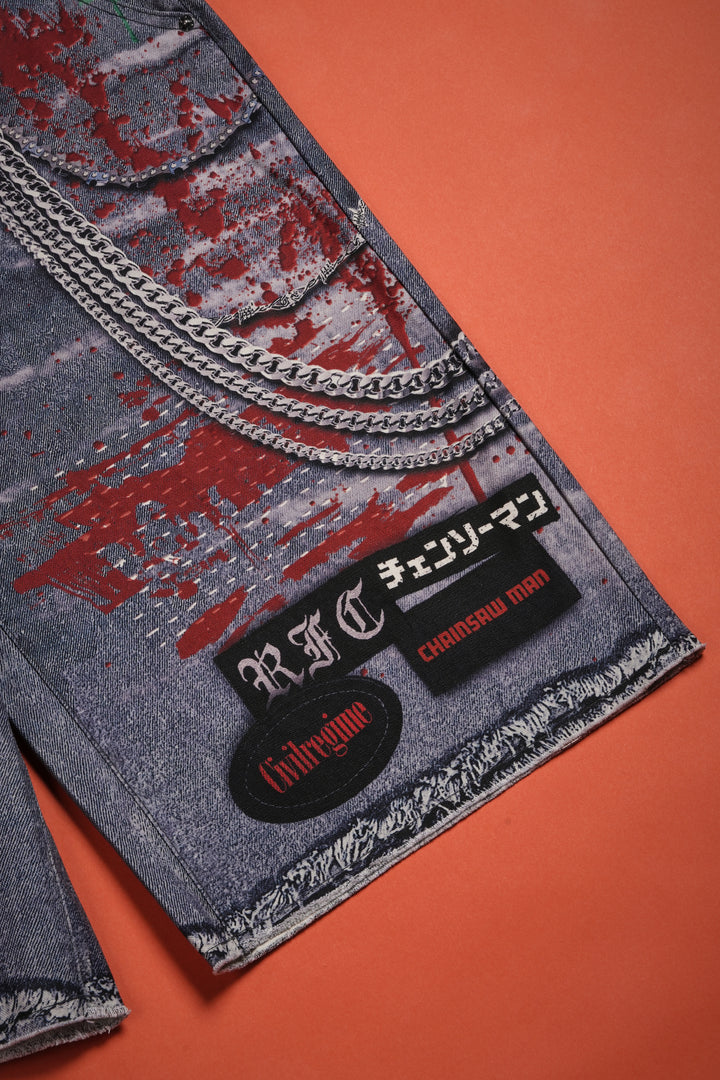 Regime Rebellion Long Denim Shorts in Vintage Black