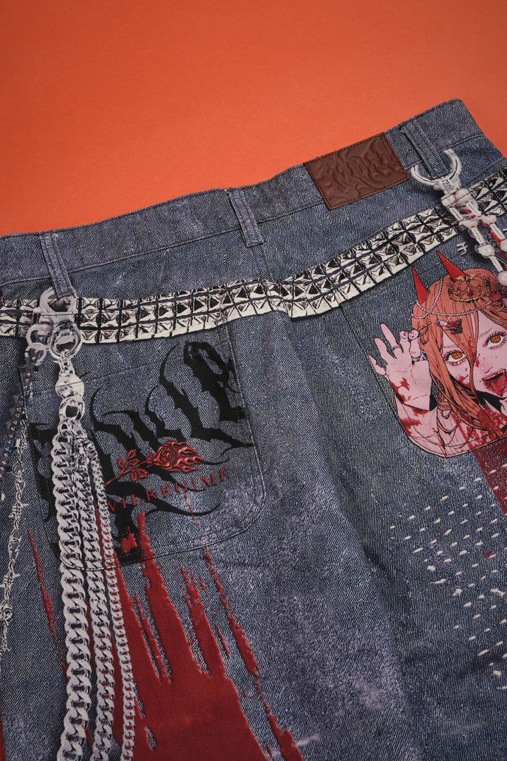 Regime Rebellion Long Denim Shorts in Vintage Black