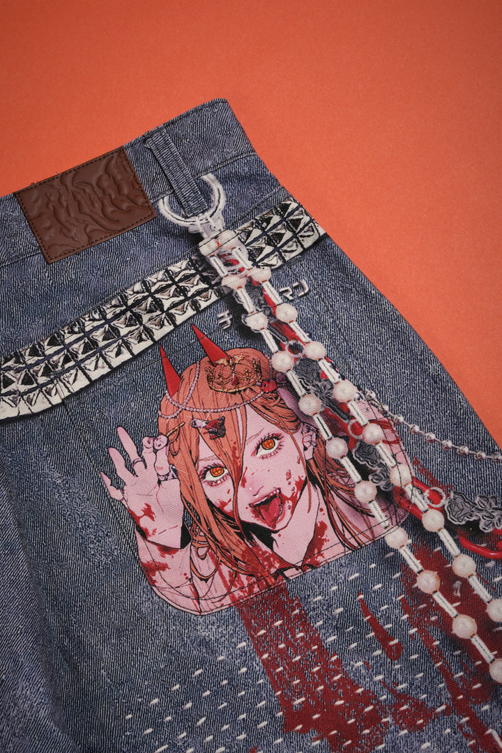 Regime Rebellion Long Denim Shorts in Vintage Black