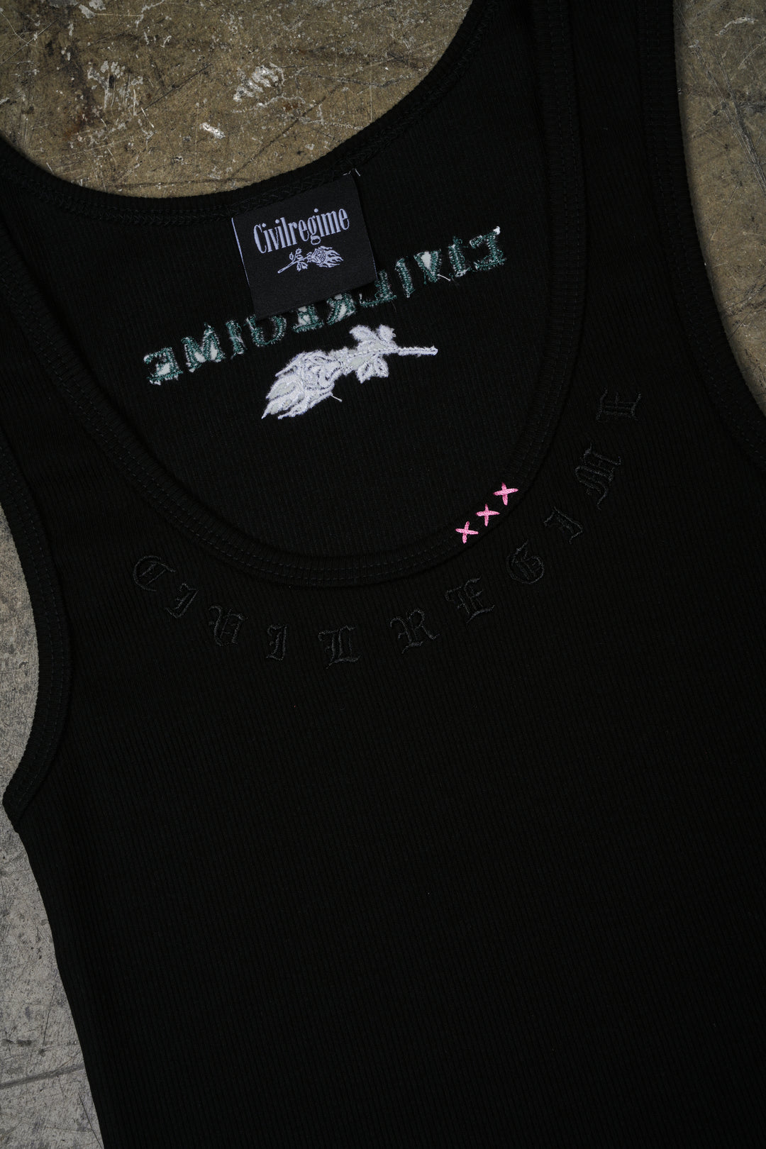 Civil Dispute Cropped Ribbed Tank in Black