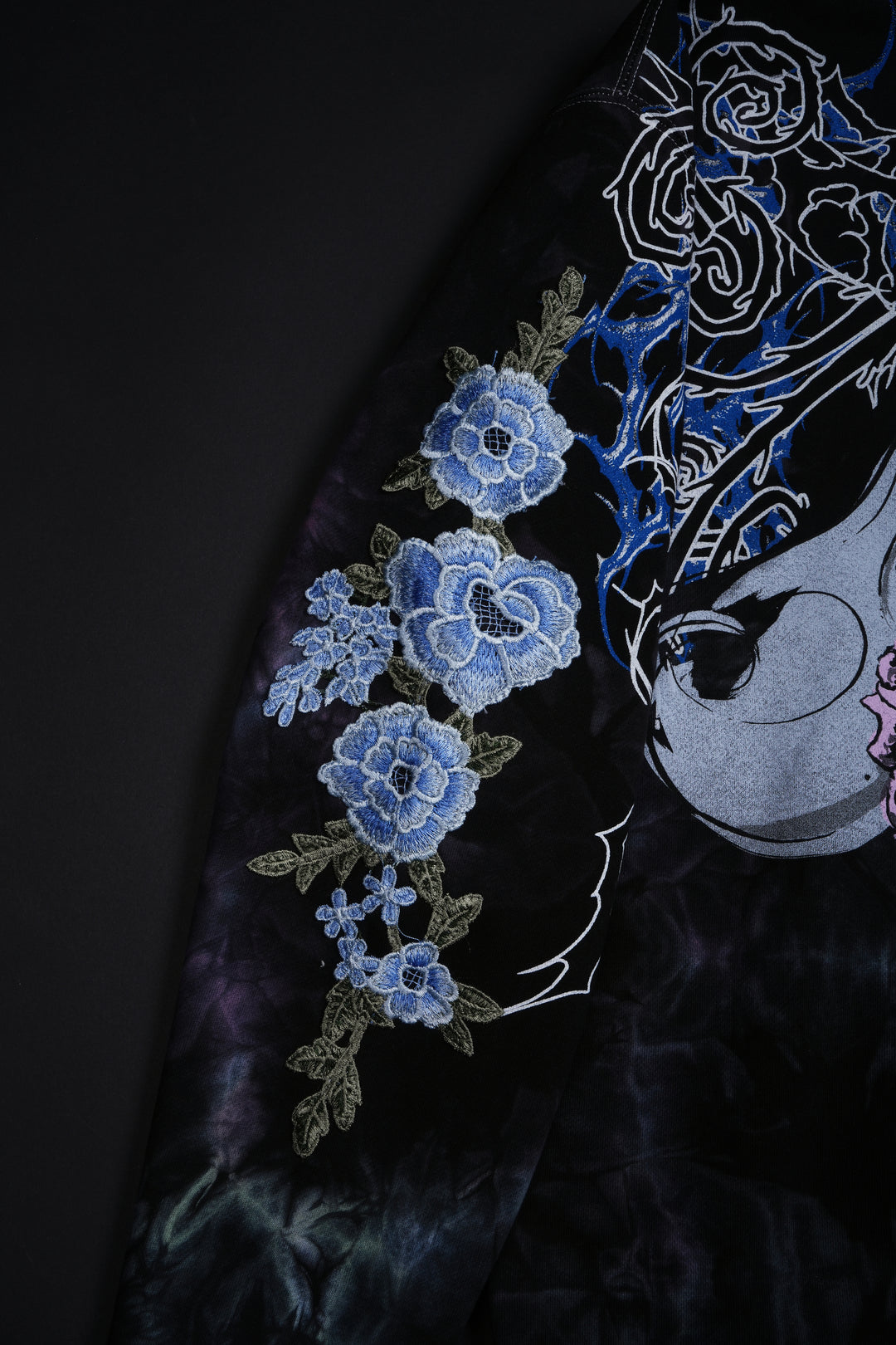 Eternal Bride Ghost (Blue) Roses Hoodie in Thunder Wash