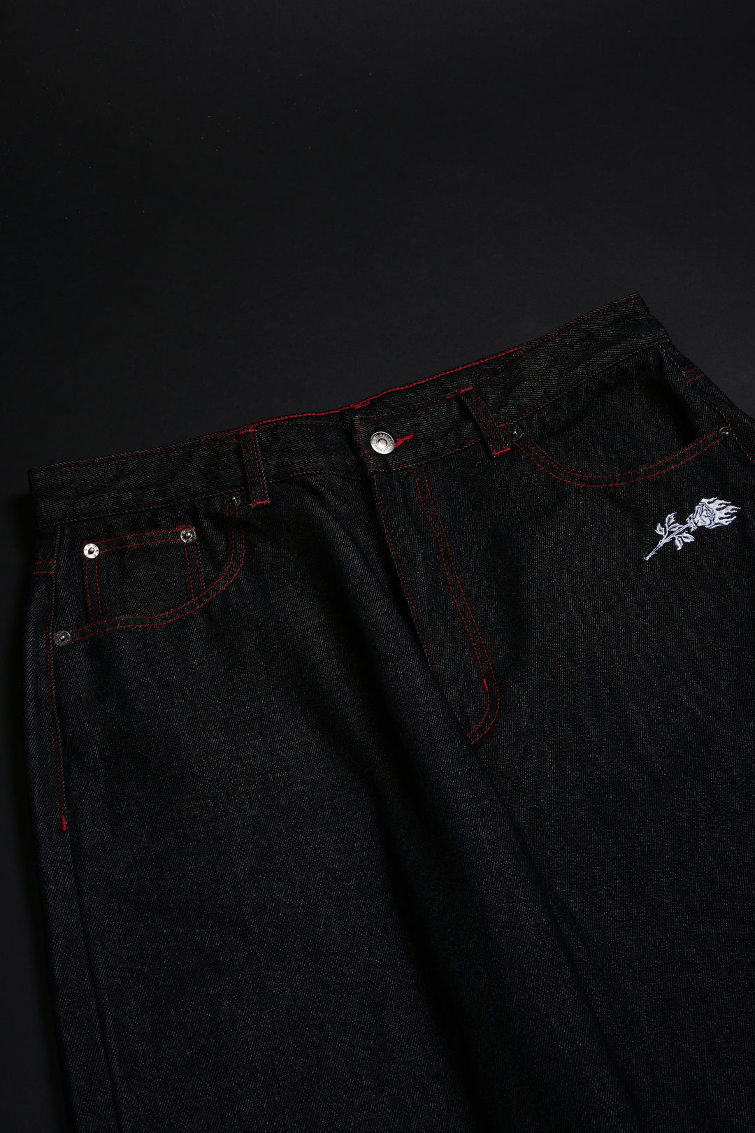 Flames And Agony Raw Denim Jeans in Black