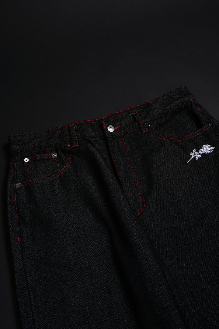 Flames And Agony Raw Denim Jeans in Black