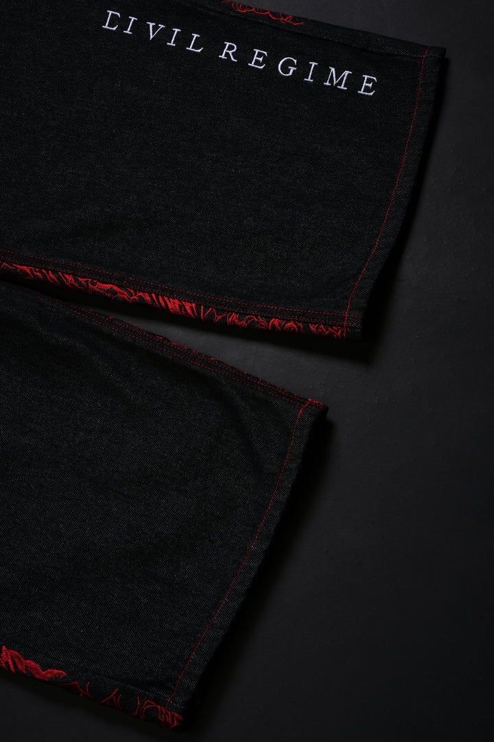Flames And Agony Raw Denim Jeans in Black