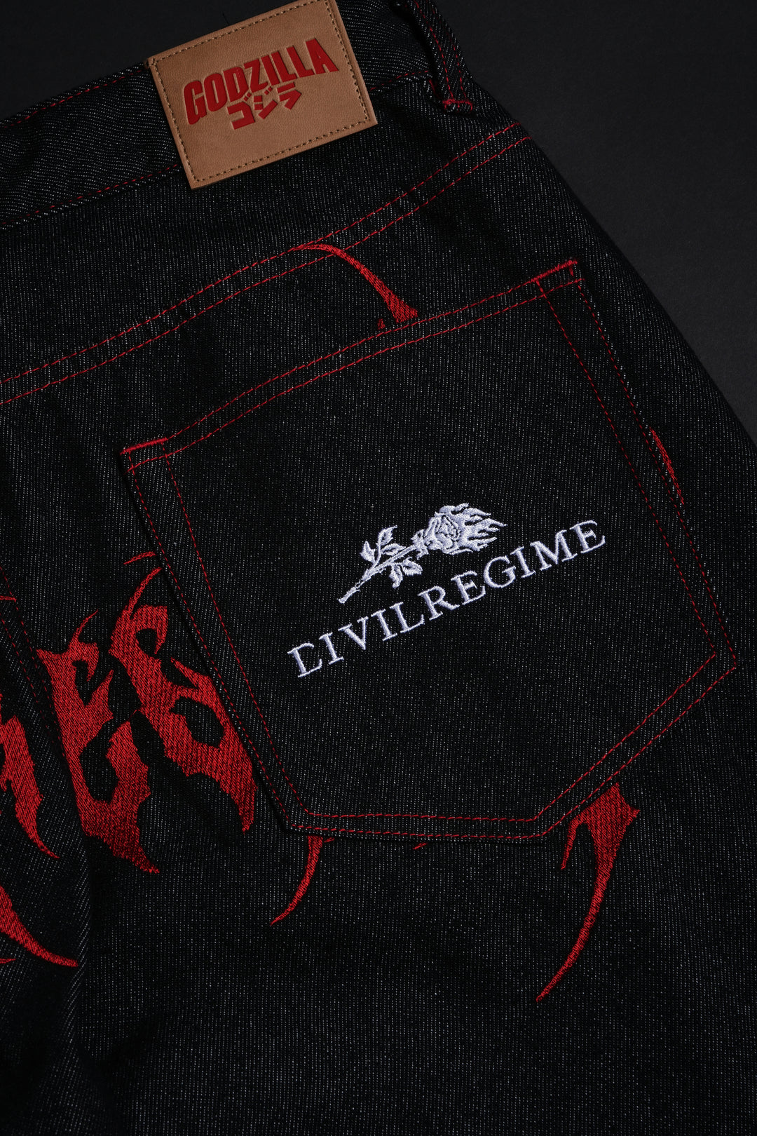 Flames And Agony Raw Denim Jeans in Black