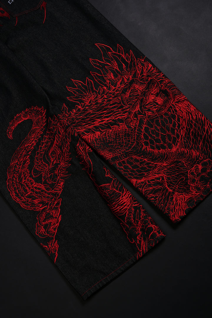 Flames And Agony Raw Denim Jeans in Black