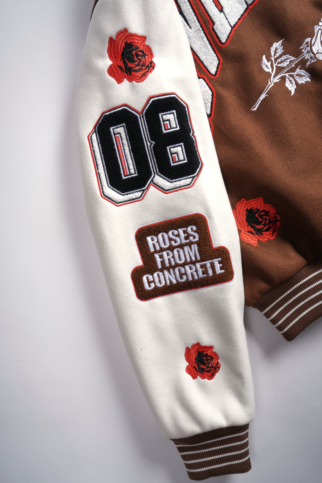 Rose Garden Letterman Jacket in Butter/Reaper Brown
