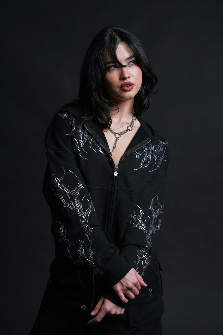 Civil Riot Outliers Distressed Zip Up Hoodie in Black