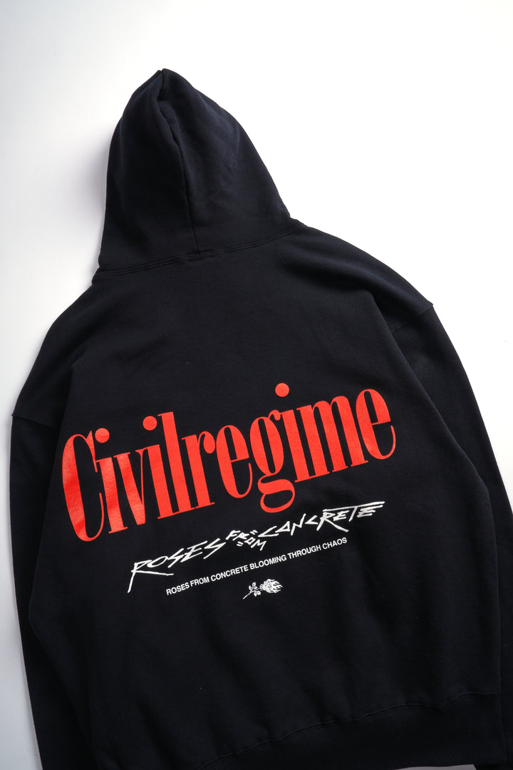 Concrete Rose Snap Hoodie in Black