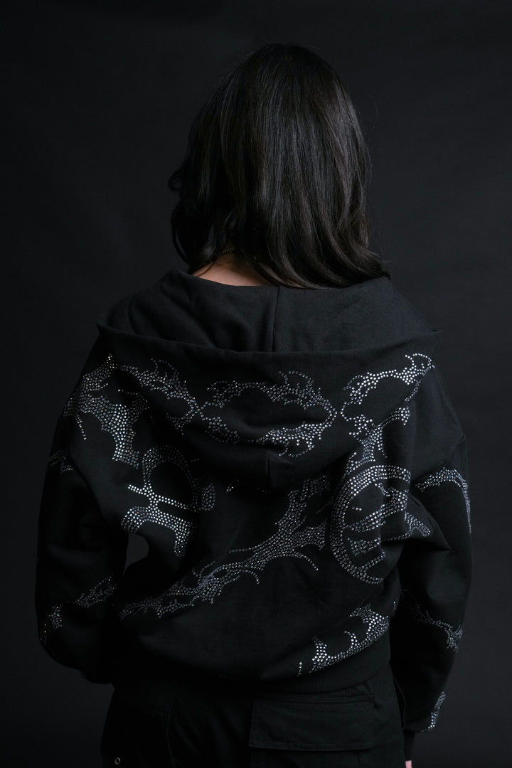 Civil Riot Outliers Distressed Zip Up Hoodie in Black