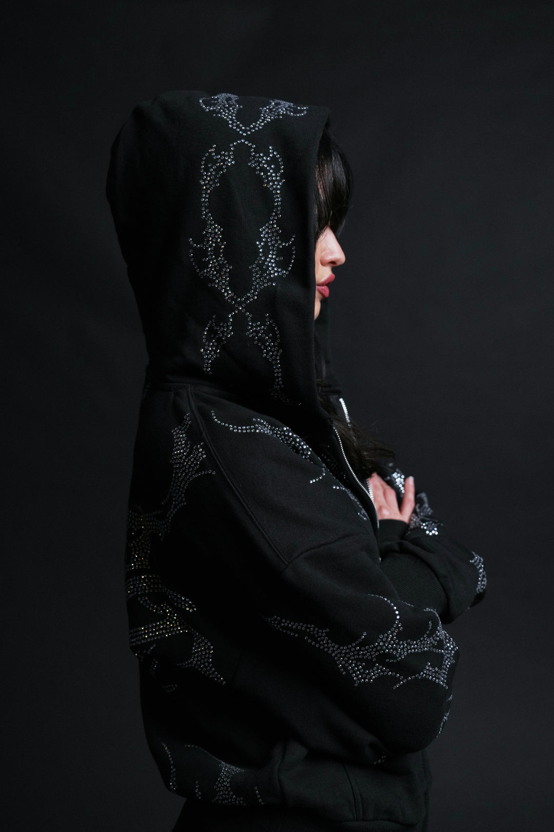 Civil Riot Outliers Distressed Zip Up Hoodie in Black