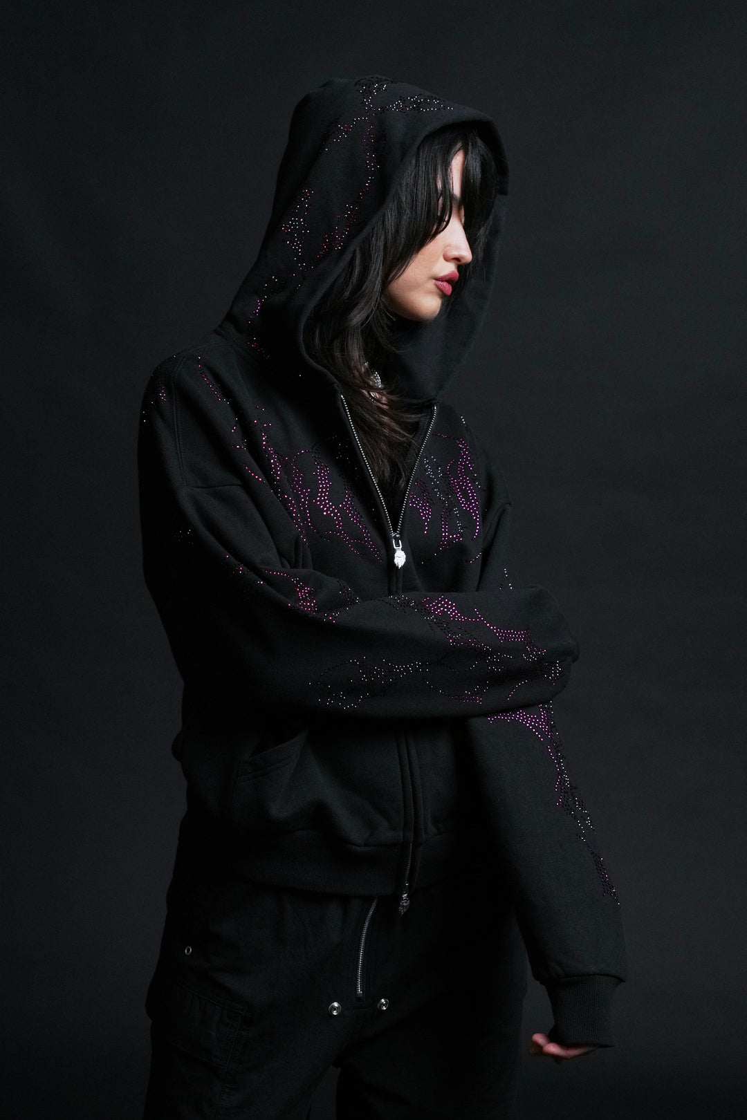 Civil Rampage Outliers Distressed Zip Up Hoodie in Black