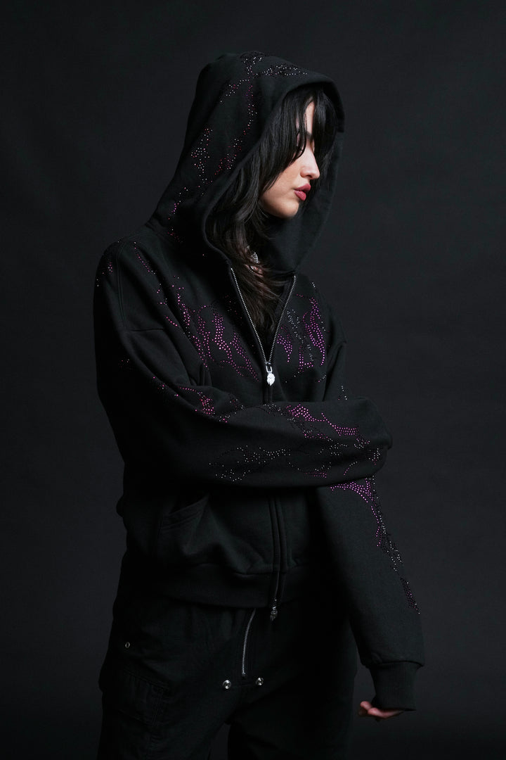 Civil Rampage Outliers Distressed Zip Up Hoodie in Black