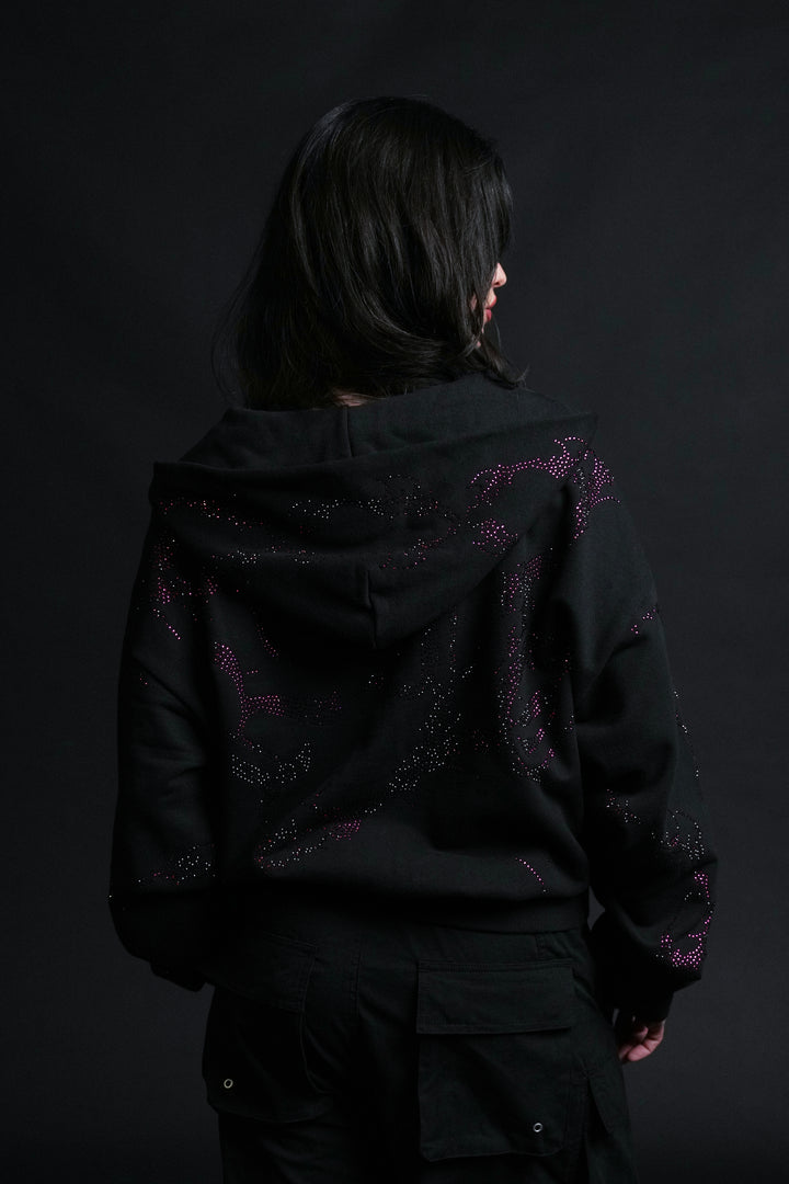 Civil Rampage Outliers Distressed Zip Up Hoodie in Black