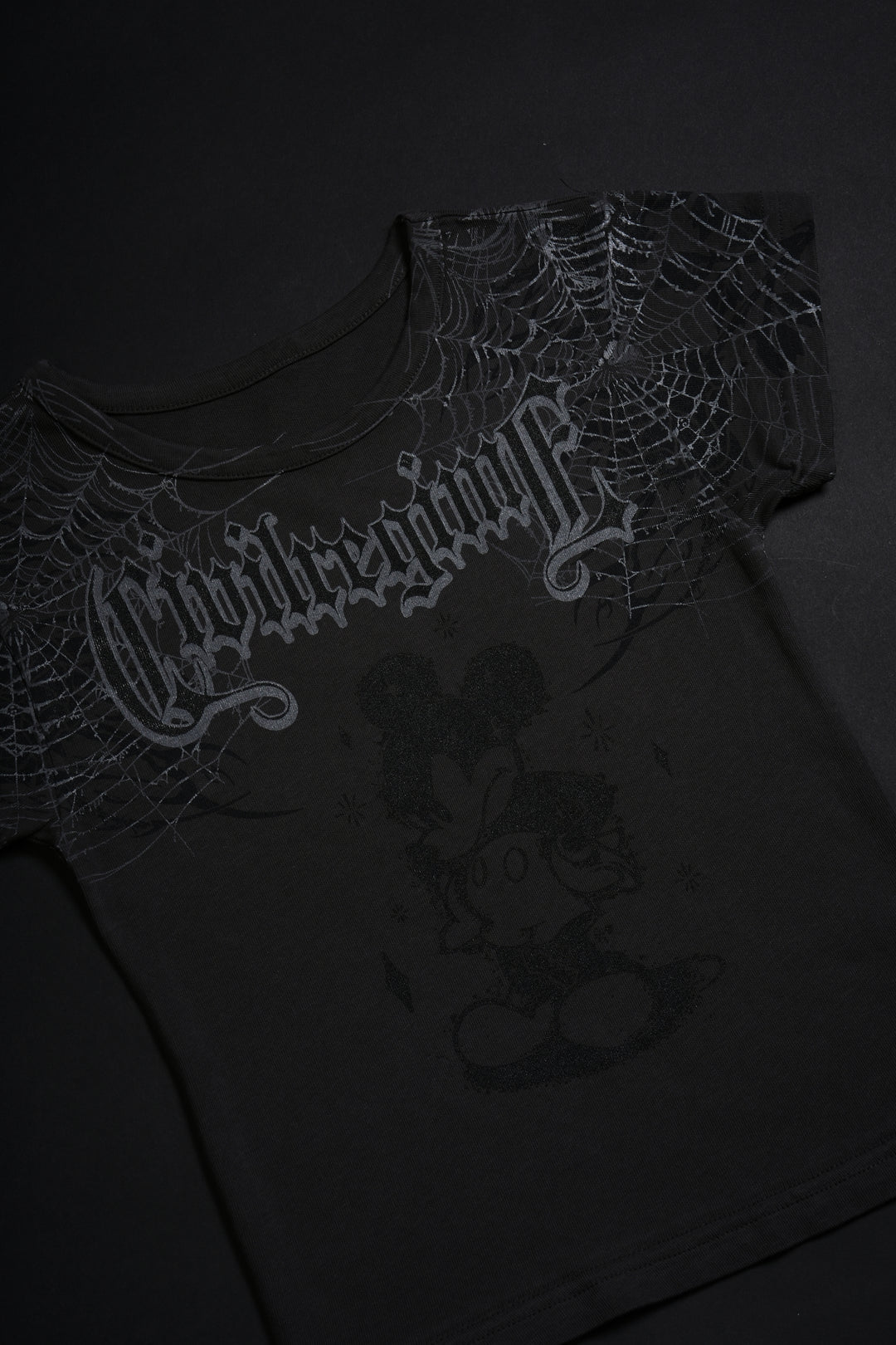 Cobweb Mickey Baby Tee in Vintage Ashes