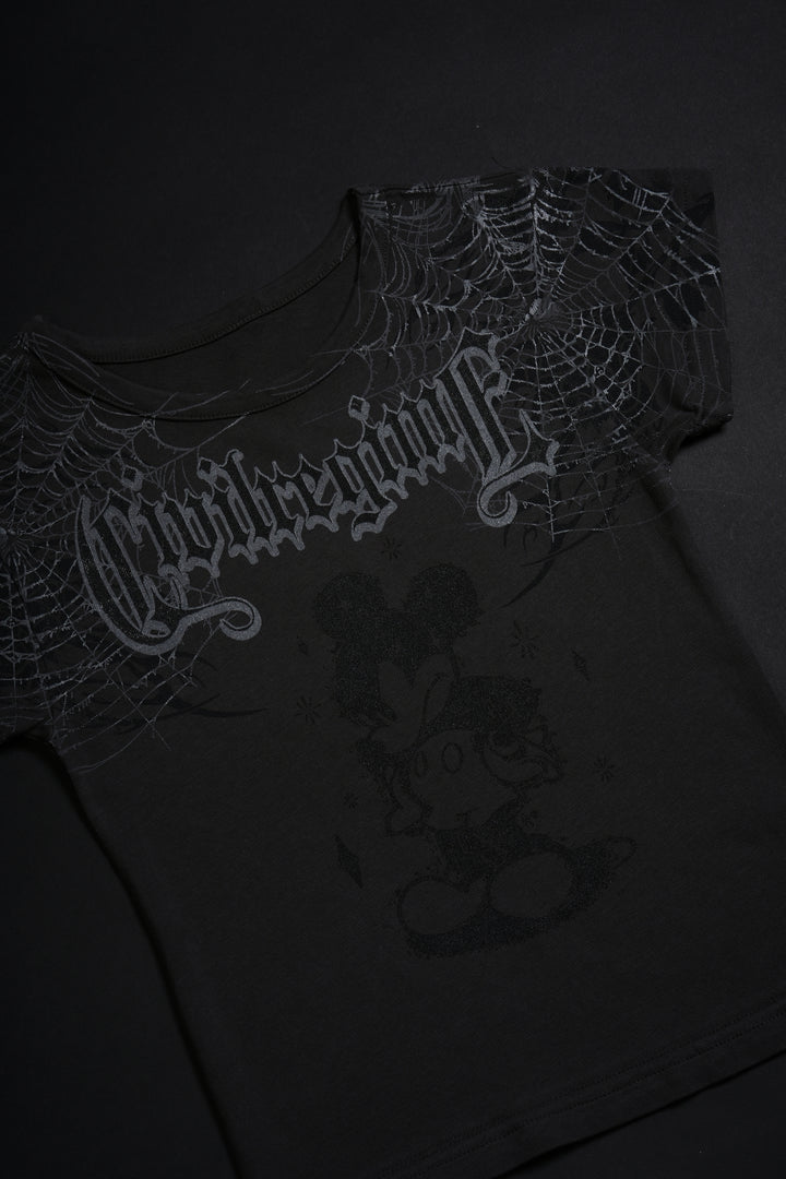 Cobweb Mickey Baby Tee in Vintage Ashes