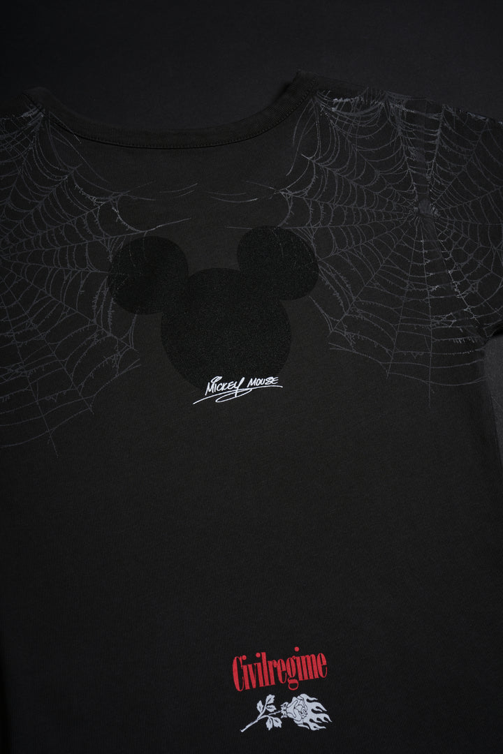 Cobweb Mickey Baby Tee in Vintage Ashes