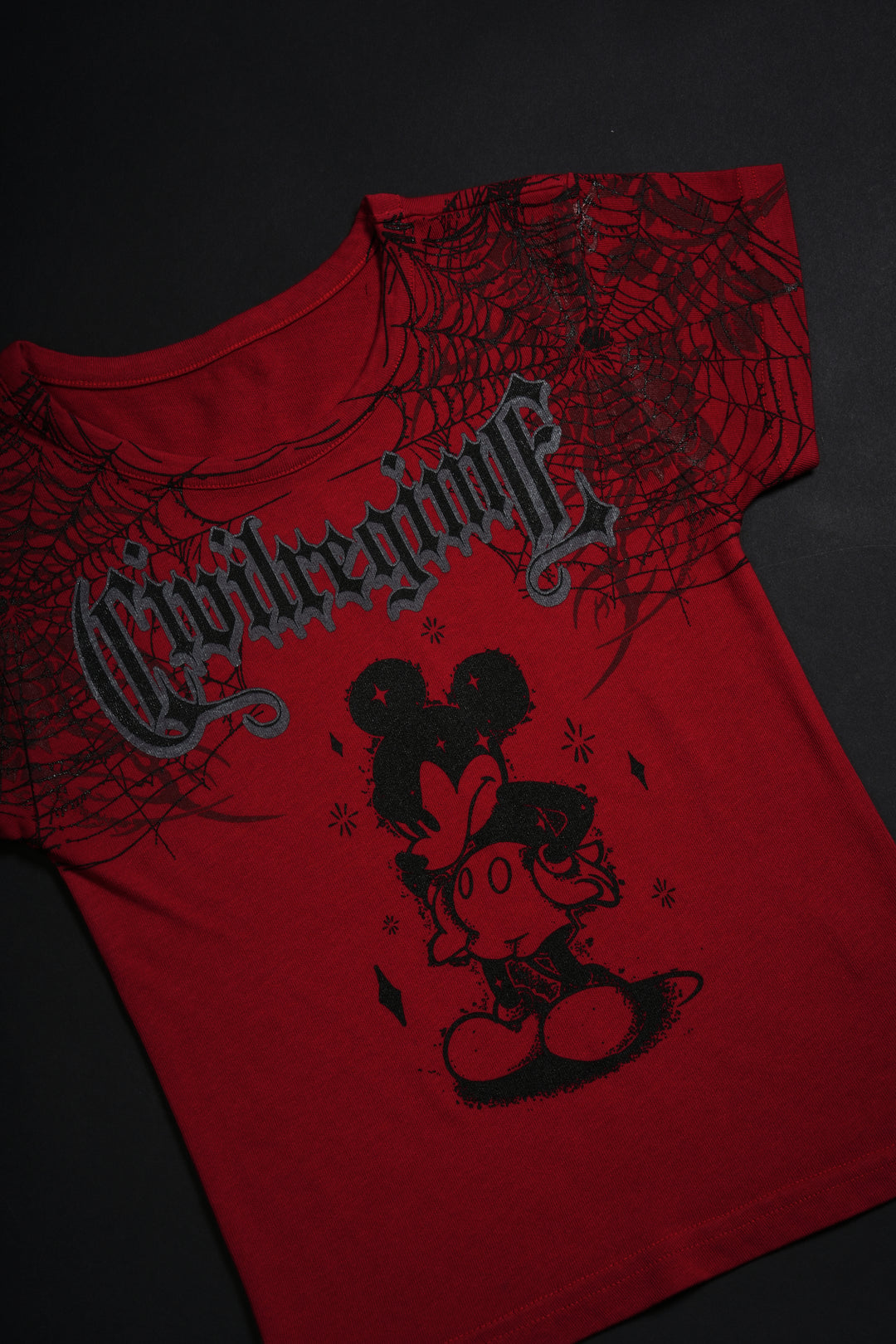Cobweb Mickey Baby Tee in Red