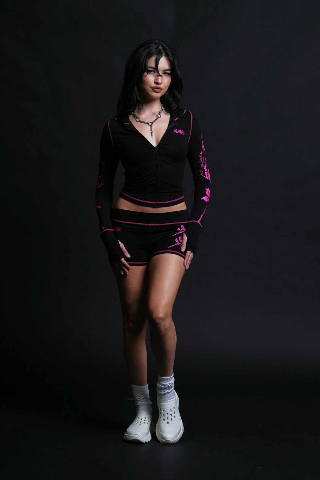 Roses's Kiss Pookie Zip Up Hoodie in Black
