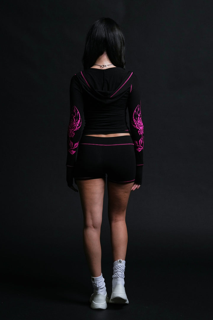 Roses's Kiss Pookie Zip Up Hoodie in Black