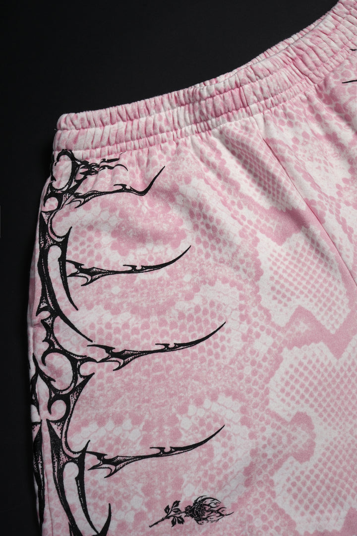 Core Brigade Baggy Shorts in Baby Pink Snake