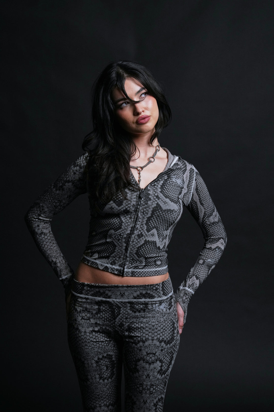 Serpent's Kiss Pookie's Zip Up Hoodie in Tonal Black