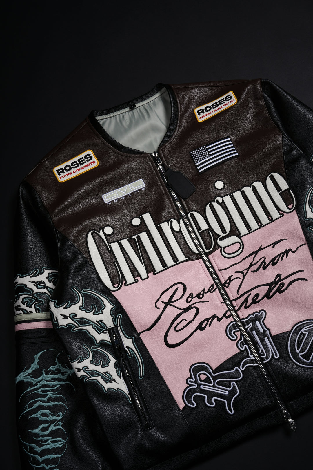 Reckless Spirit Leather Jacket in Black/Brown/Pink