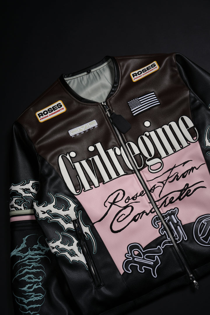 Reckless Spirit Leather Jacket in Black/Brown/Pink