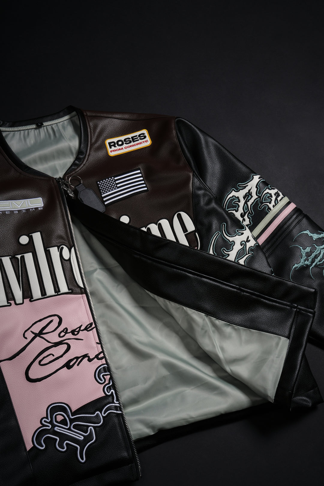 Reckless Spirit Leather Jacket in Black/Brown/Pink