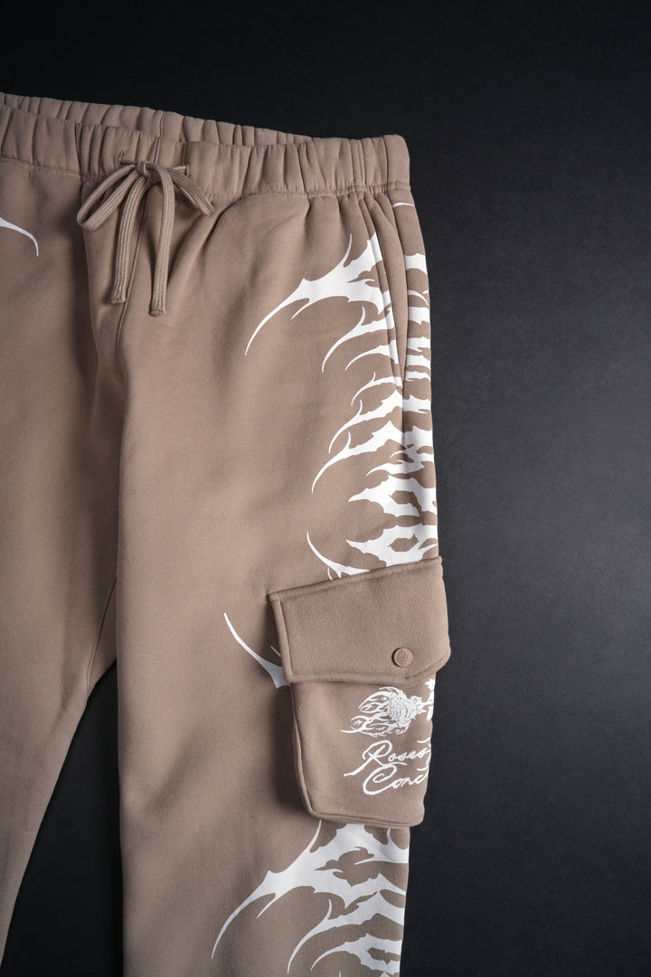 Pure Chaos Wide Leg Cargo Fleece Pants in Sand