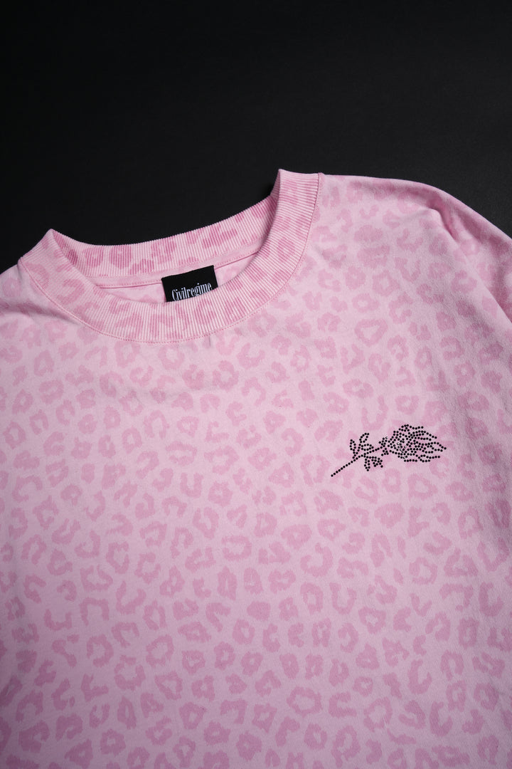 Concrete Stone 199X Oversized Tee in Baby Pink Cheetah