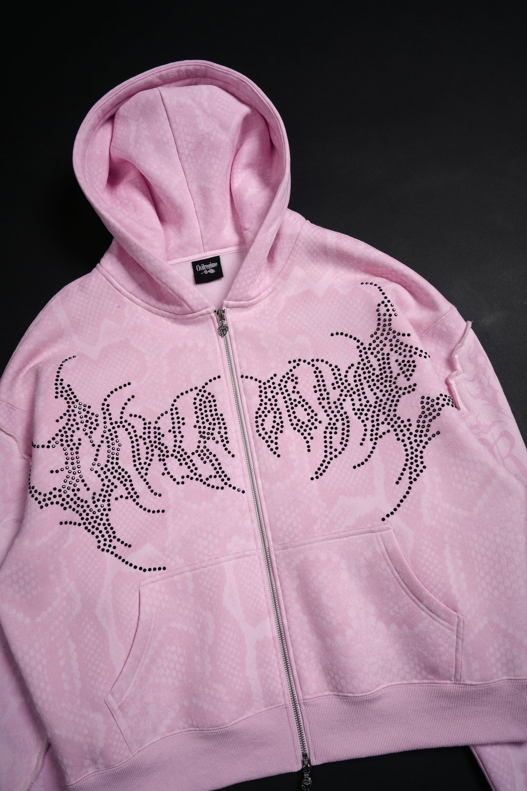 Chaos Luxe Zip Up Hoodie in Baby Pink Snake