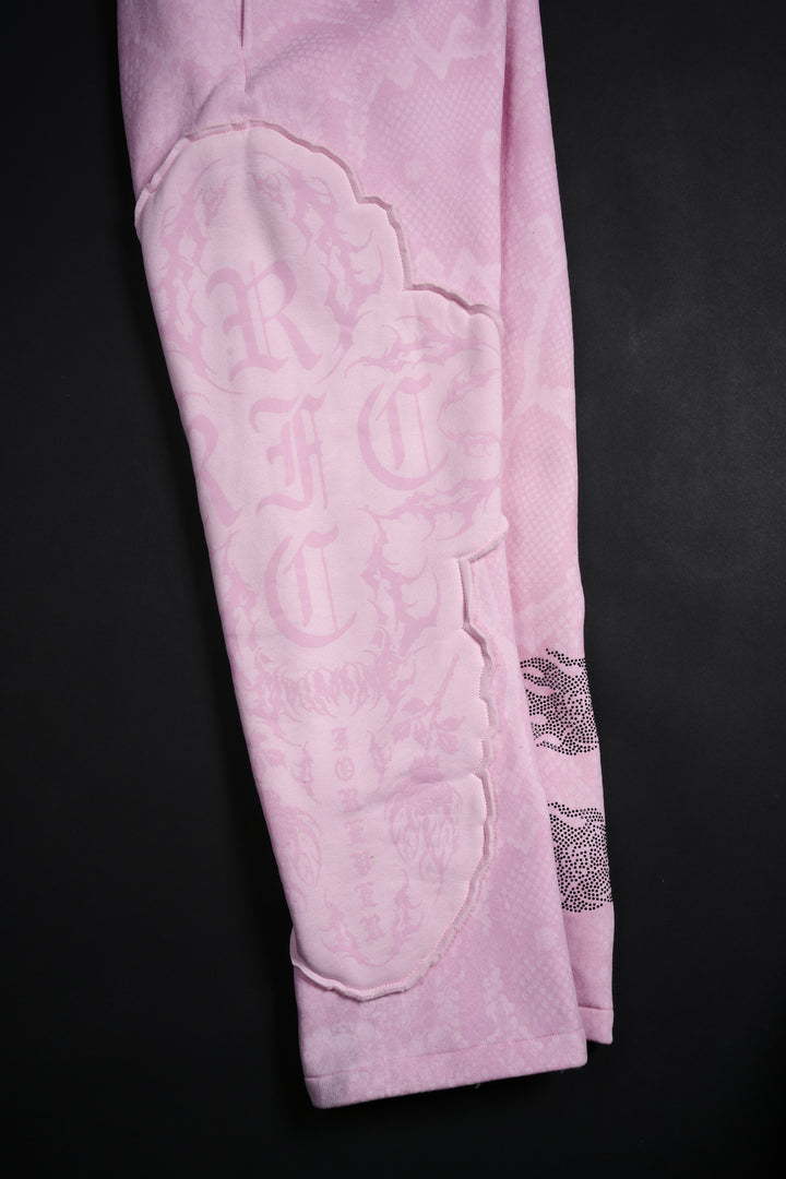 Chaos Luxe Wide Leg Fleece Pants in Baby Pink Snake