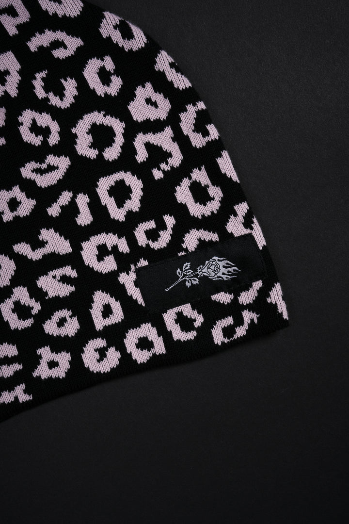 Can't Catch This Skull Cap Beanie in Black/Pink Cheetah