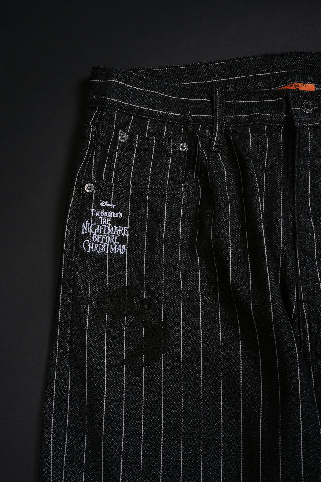 Hell Bound Bats Raw Denim Jeans in Black/White Pinstripe
